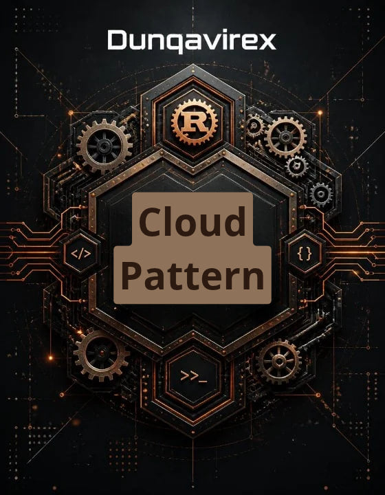 Digital cover art featuring the text 'Dunqavirex ' at the top and 'Cloud Pattern' inside a stylized hexagonal folder graphic with gears and circuitry on a dark background.